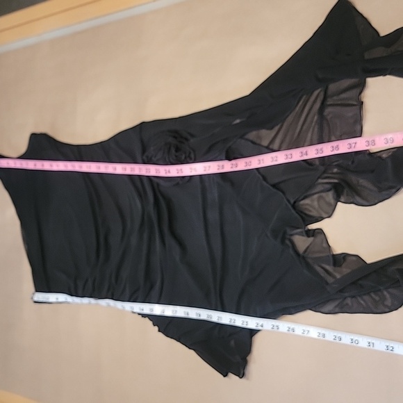 SHEIN Size S (4) Black Asymmetrical Hem Ruched Bodycon Rosette Embellished Dress - Picture 10 of 15